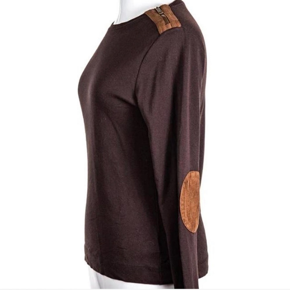 Lauren Ralph Lauren Women’s Sz XL Chocolate Brown Long Sleeve Tee elbow patches - Picture 3 of 10
